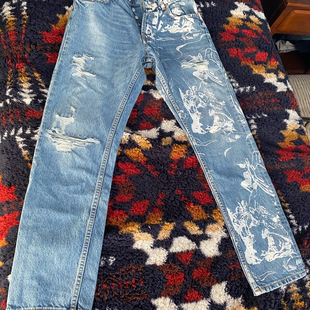 Zara floral print ripped jeans